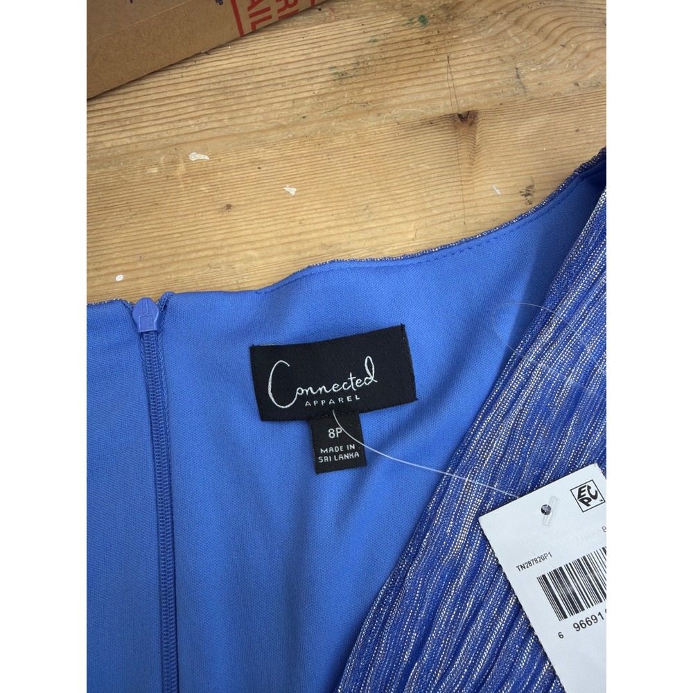 Connected Apparel Cocktail Dress Womens 8P New Blue Metallic Pleated TN287820L - Picture 8 of 9